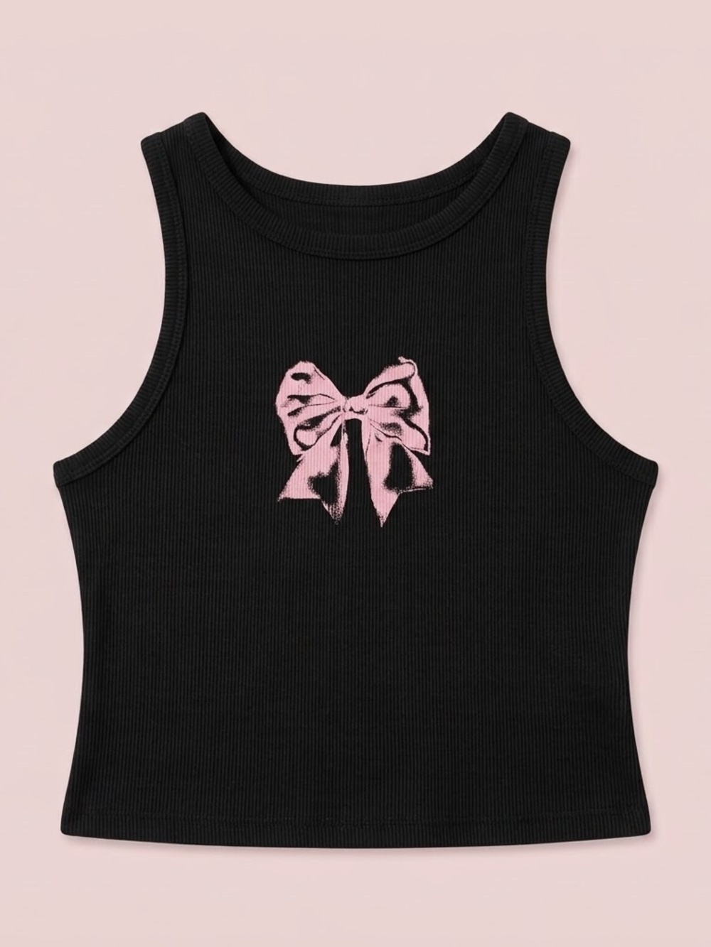 NWT Garage Ribbed Tank Top with Pink Bow Graphic